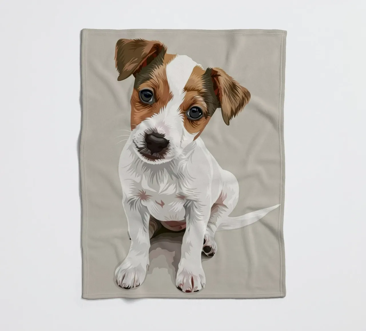Simpatico cucciolo in posizione seduta con un'espressione curiosa coperta in pile da DesignDoodle