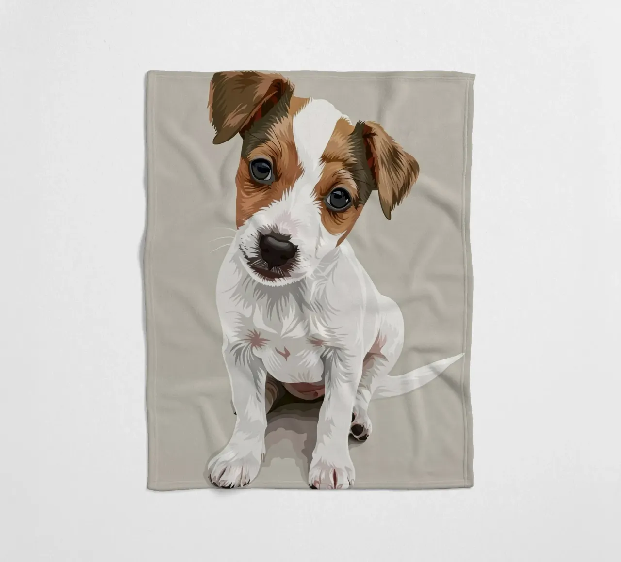 Simpatico cucciolo in posizione seduta con un'espressione curiosa coperta in pile da DesignDoodle