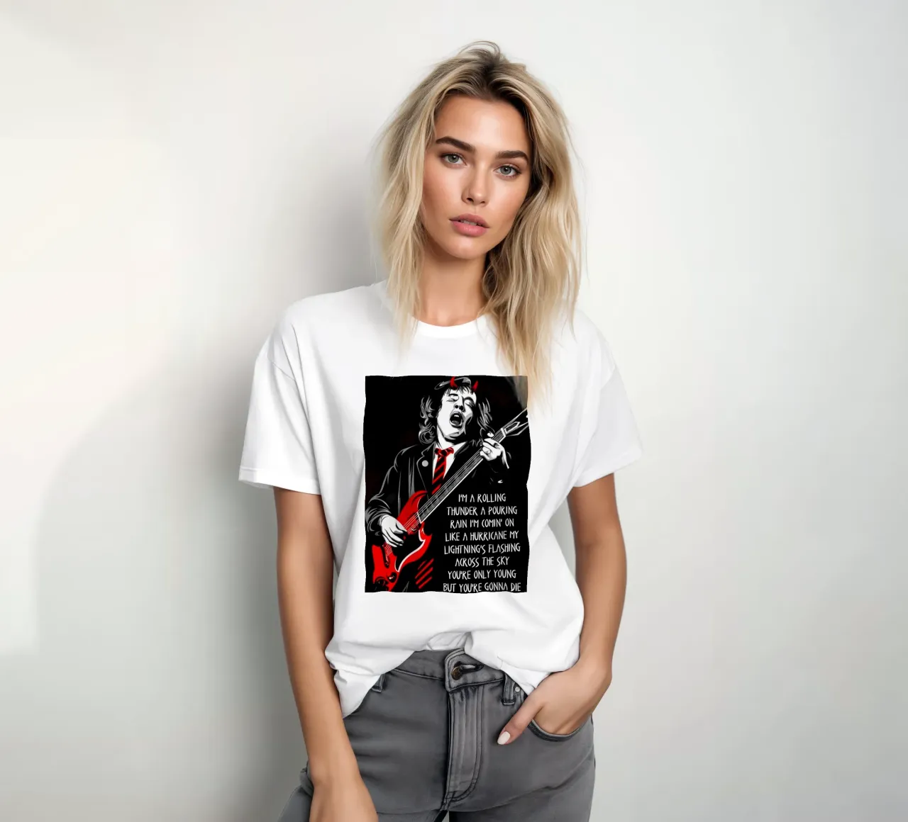 angus young Ac/Dc I'M A Rolling Thunder Art t-shirt da music soul