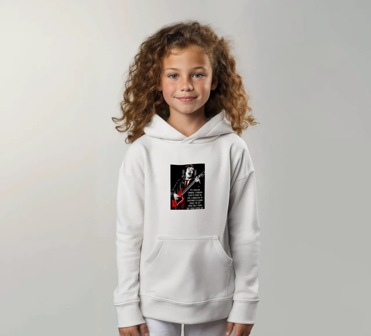 angus young Ac/Dc I'M A Rolling Thunder Art felpa bambino con cappuccio da music soul