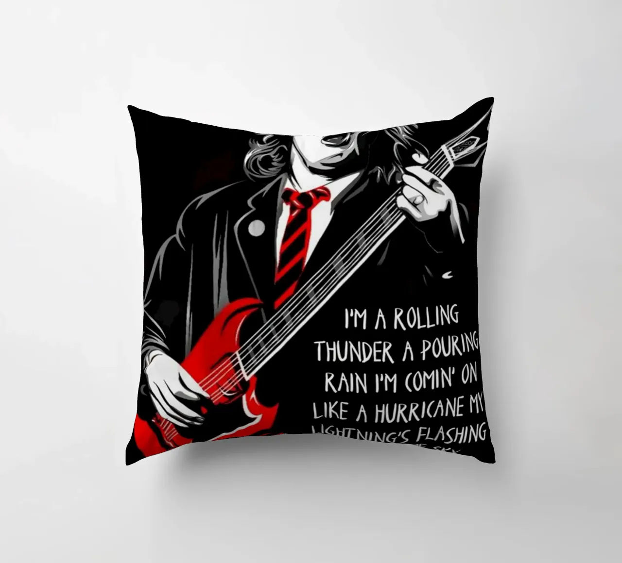 angus young Ac/Dc I'M A Rolling Thunder Art cuscino da music soul