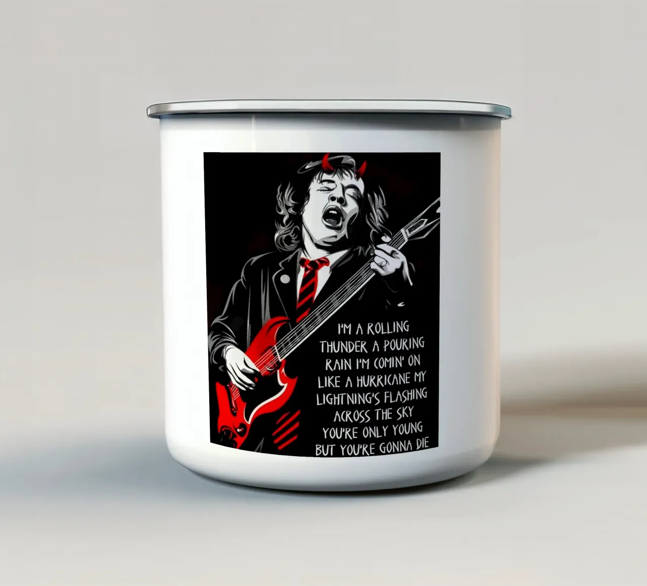 angus young Ac/Dc I'M A Rolling Thunder Art tazza in smalto da music soul