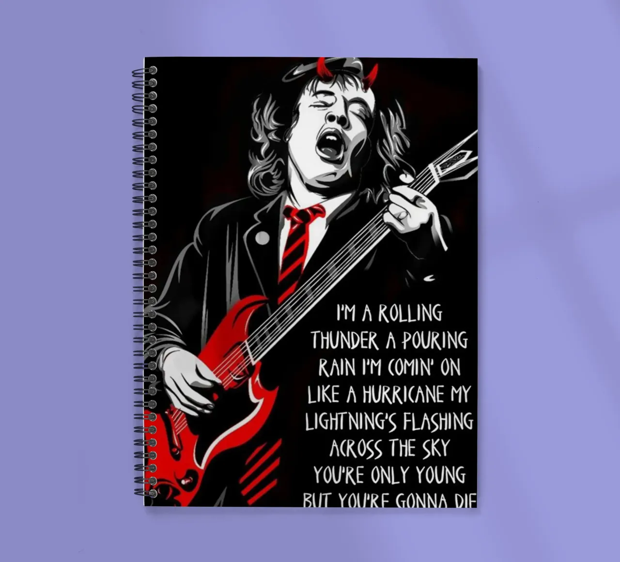 angus young Ac/Dc I'M A Rolling Thunder Art carnet à spirale de music soul
