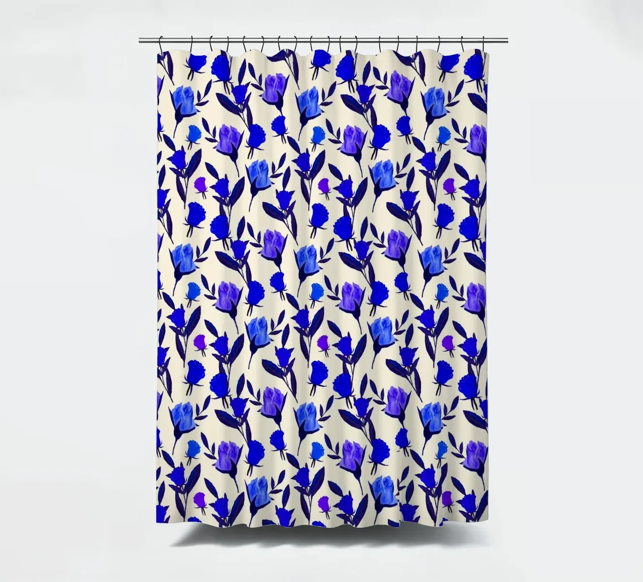 Rosebud Print Cobalt Blue shower curtain by SilverPegasus
