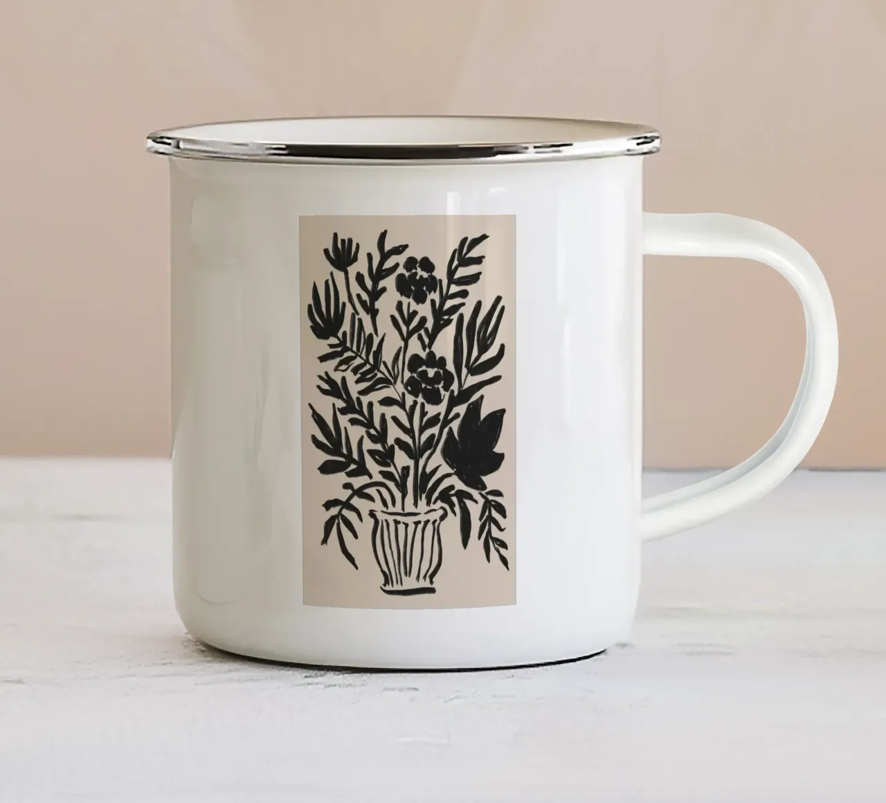 Pittura astratta con vaso floreale nero tazza in smalto da Melloi Art Print