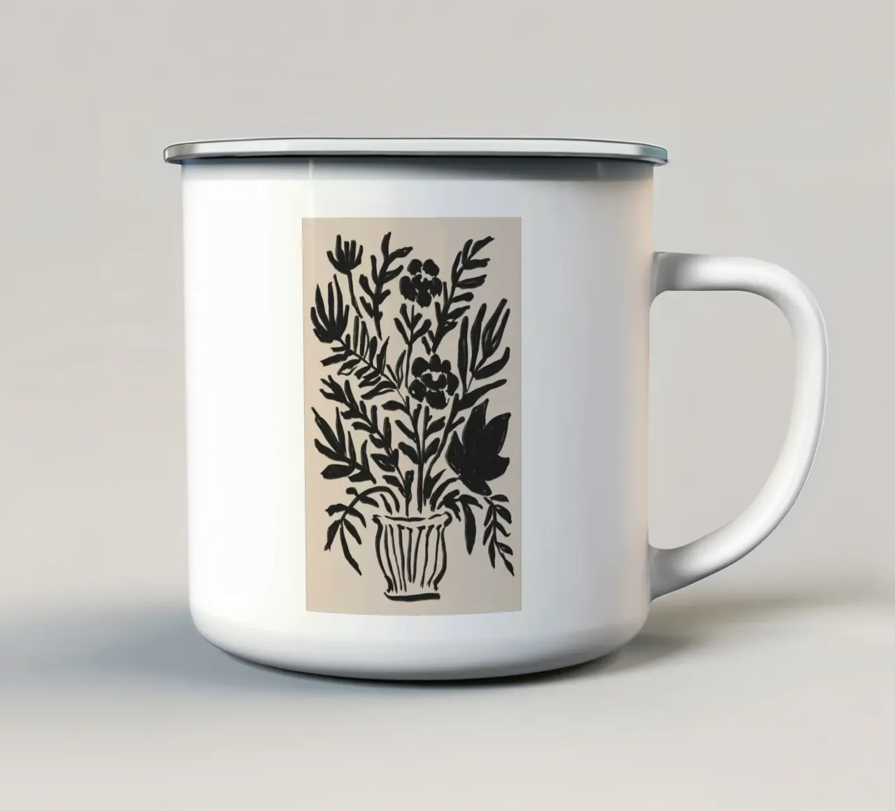 Pittura astratta con vaso floreale nero tazza in smalto da Melloi Art Print