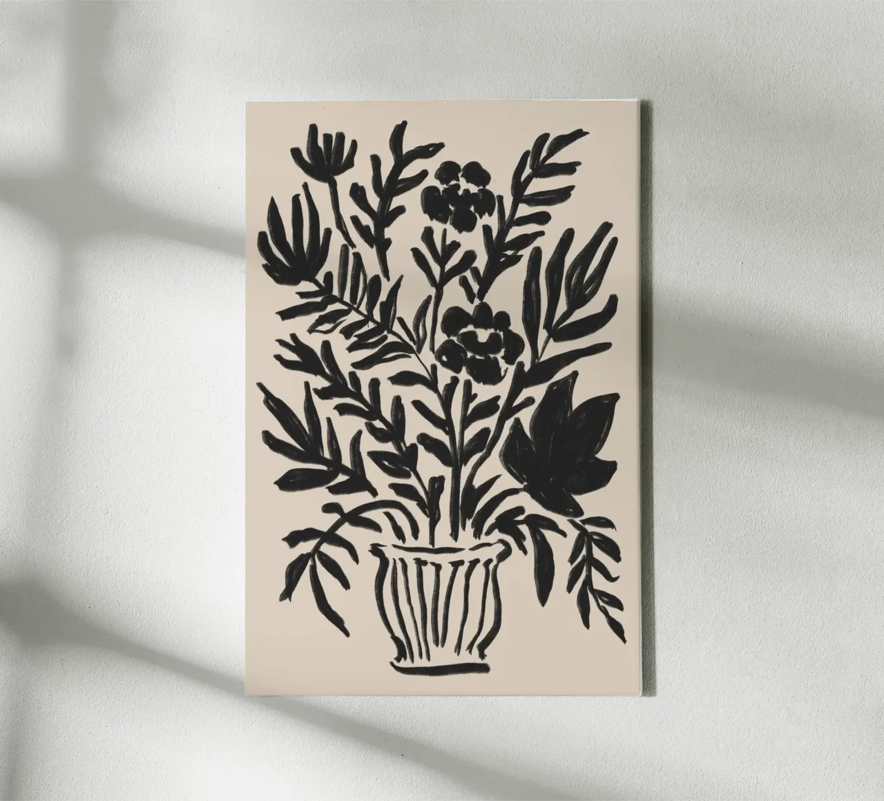 Pittura astratta con vaso floreale nero tela da Melloi Art Print