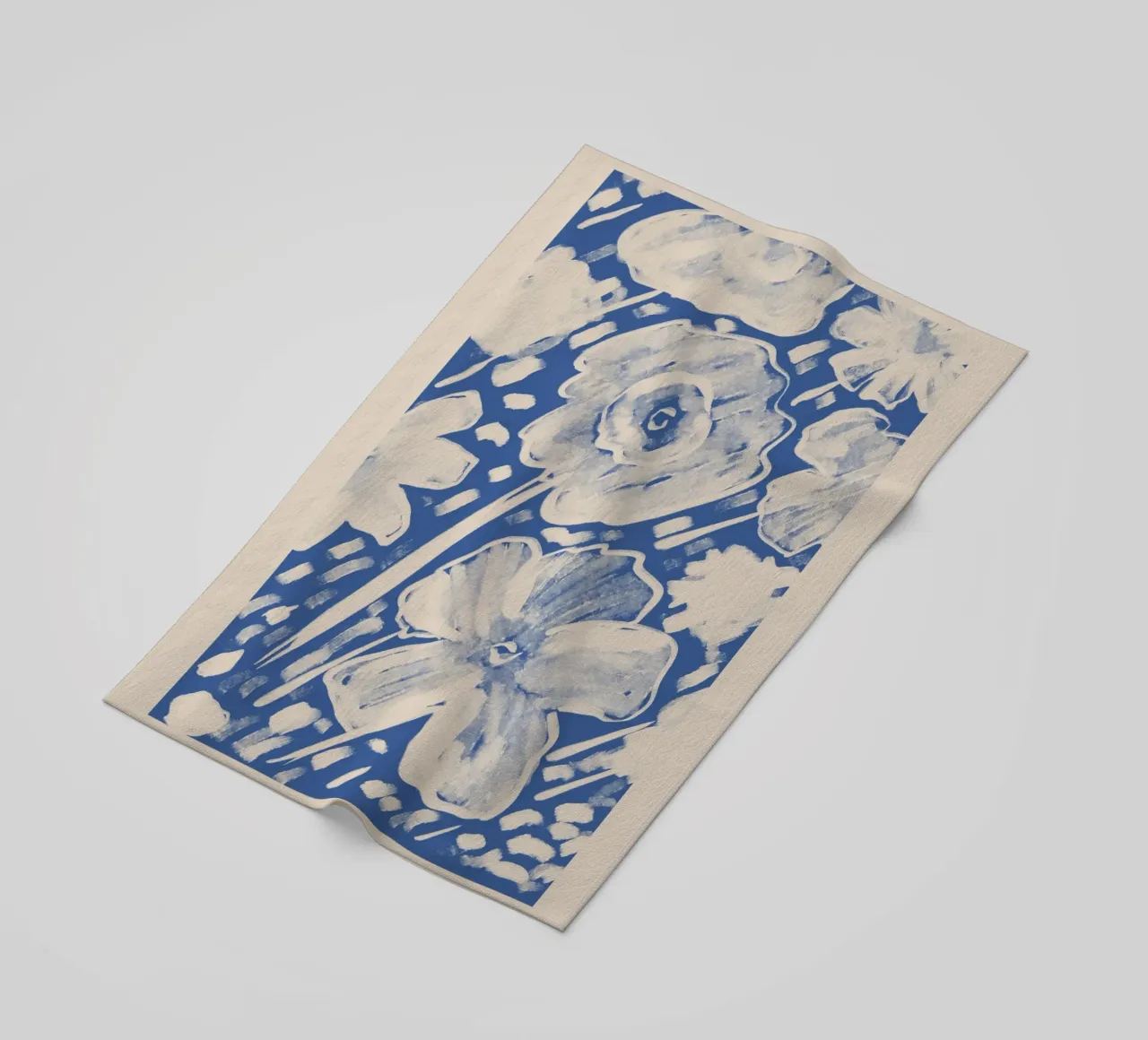 Abstract Blue and Beige Floral Painting beach towel by Melloi Art Print