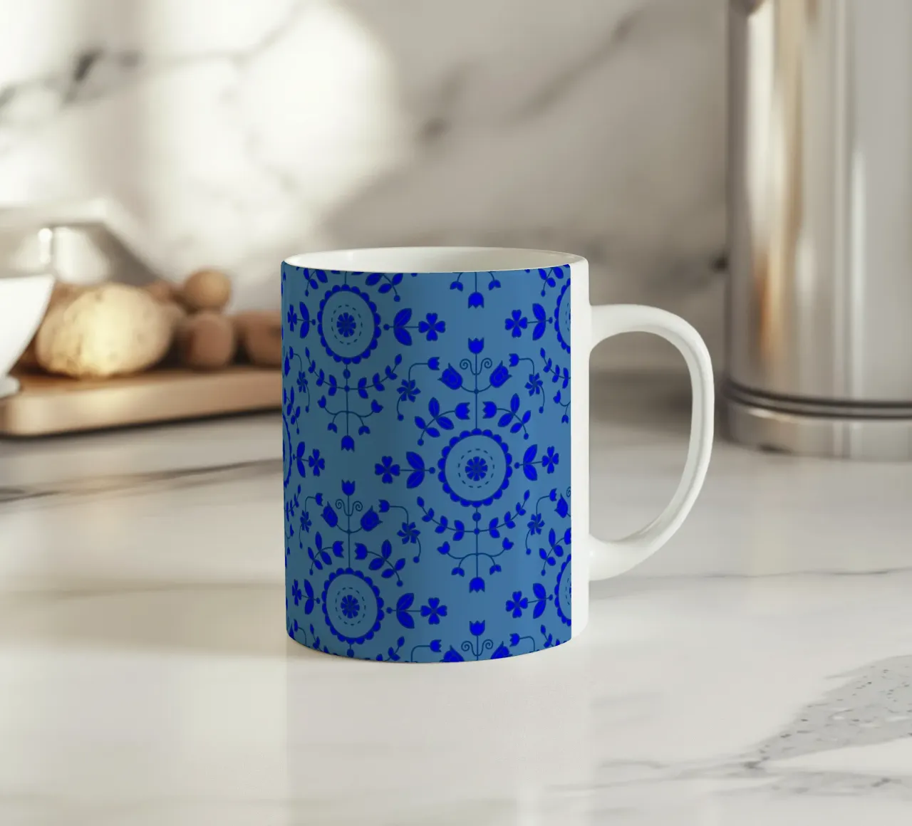 Denim blu cobalto floreale Boho tazza in ceramica da SilverPegasus