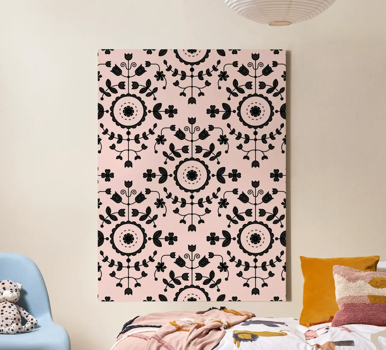 Boho Bloemen Blos Zwart canvas met Baklijst van SilverPegasus