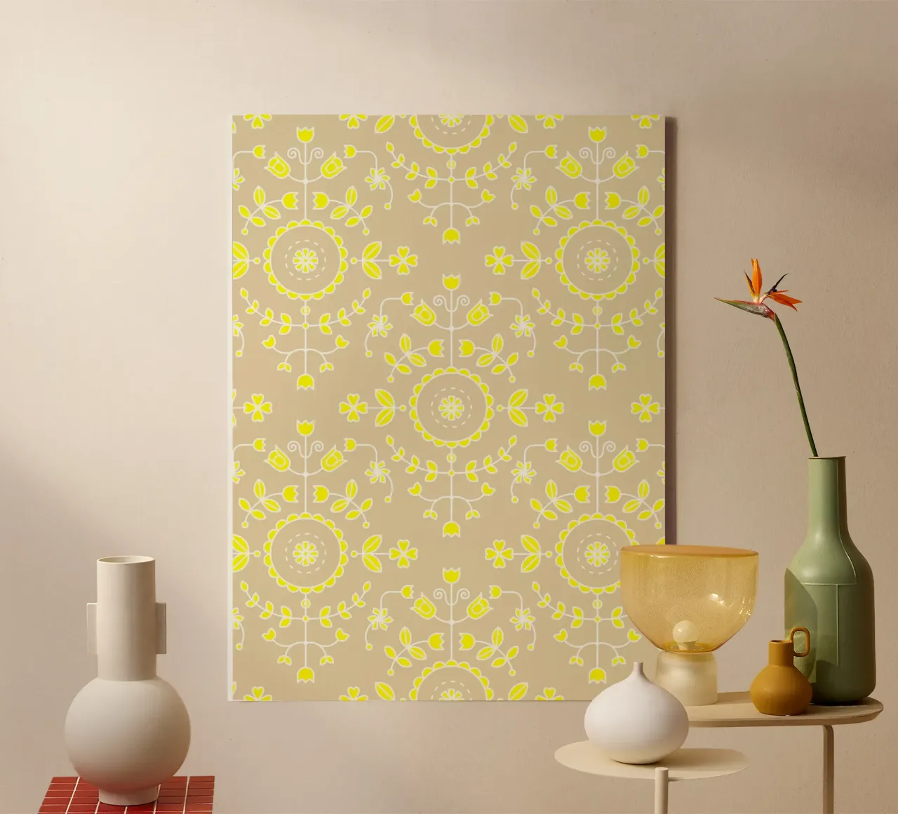 Boho floreale giallo neutro tela con Cornice a cassetta da SilverPegasus