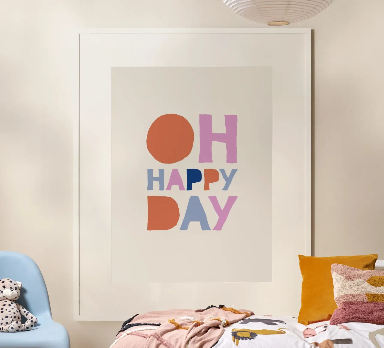 Oh happy day poster with wooden frame by we line studio - art
