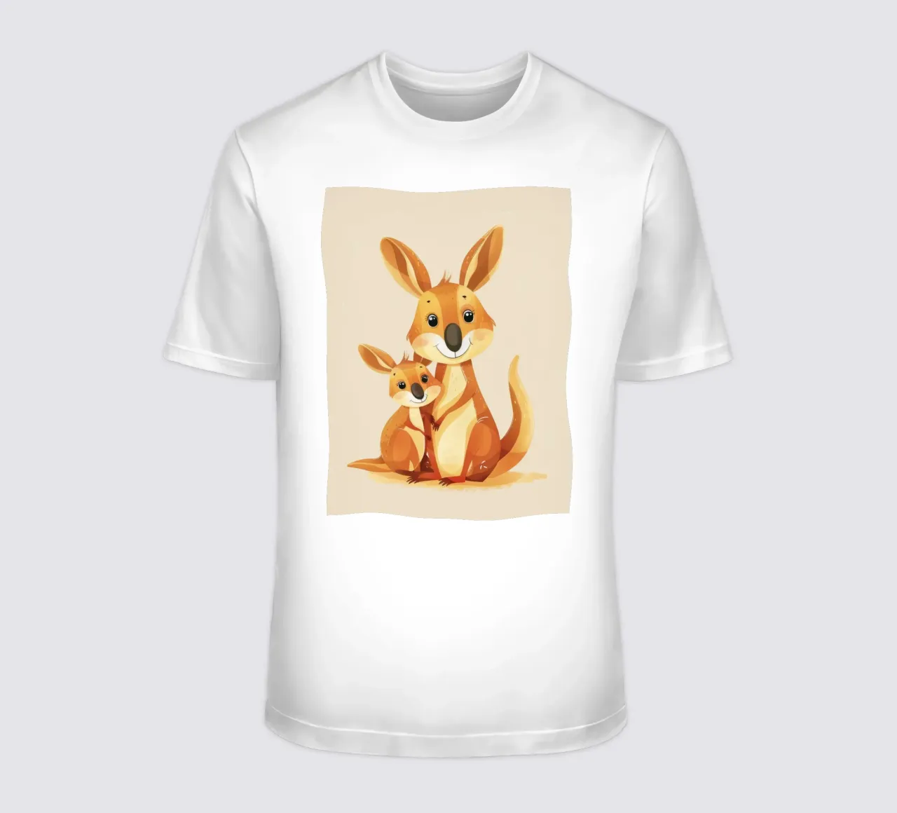 Mutter und Baby-Känguru in einer spielerischen Umarmung auf einer warmen Kunst T-Shirt von DesignDoodle