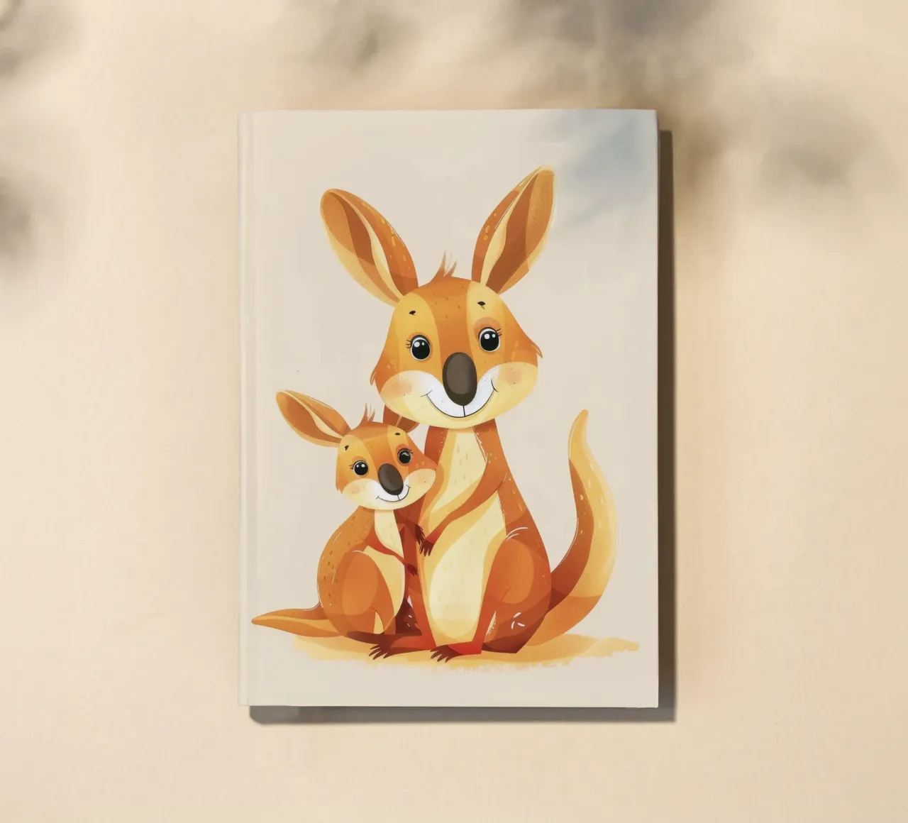 Mother and baby kangaroo in a playful embrace on a warm art notebook by DesignDoodle