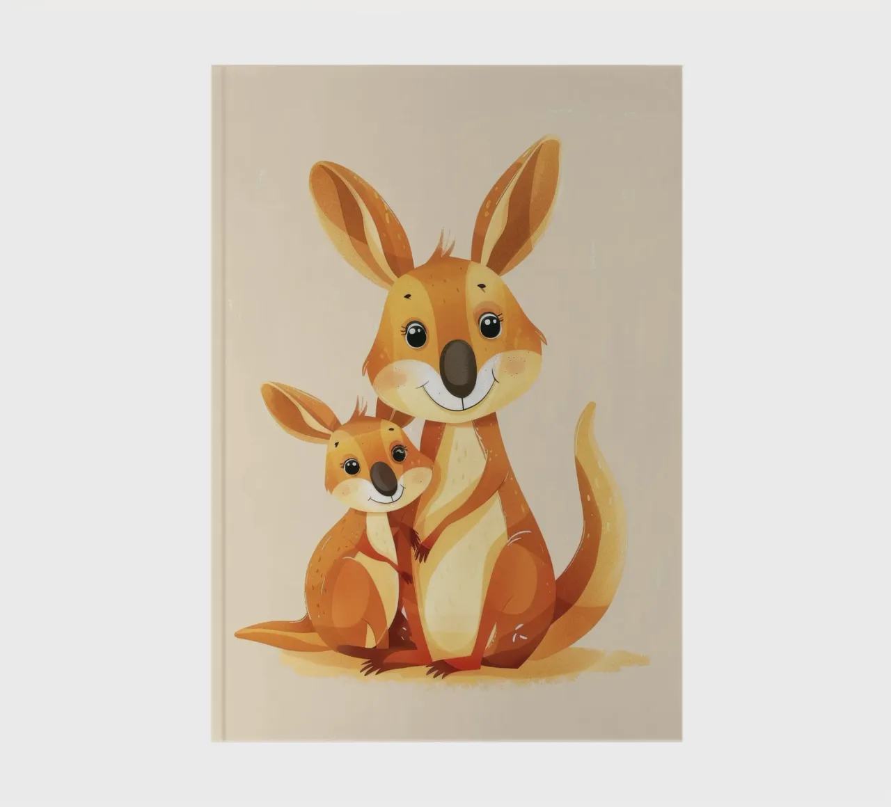 Mother and baby kangaroo in a playful embrace on a warm art notebook by DesignDoodle