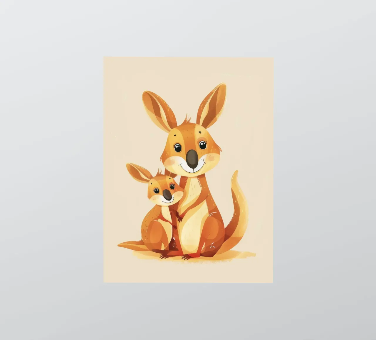 Mutter und Baby-Känguru in einer spielerischen Umarmung auf einer warmen Kunst Sticker von DesignDoodle
