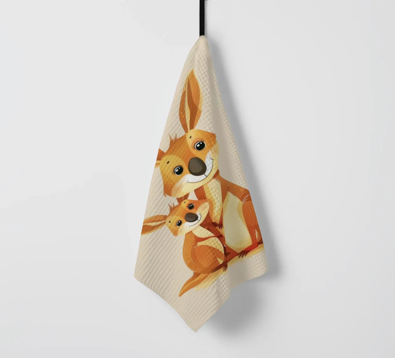 Mutter und Baby-Känguru in einer spielerischen Umarmung auf einer warmen Kunst Geschirrtuch von DesignDoodle