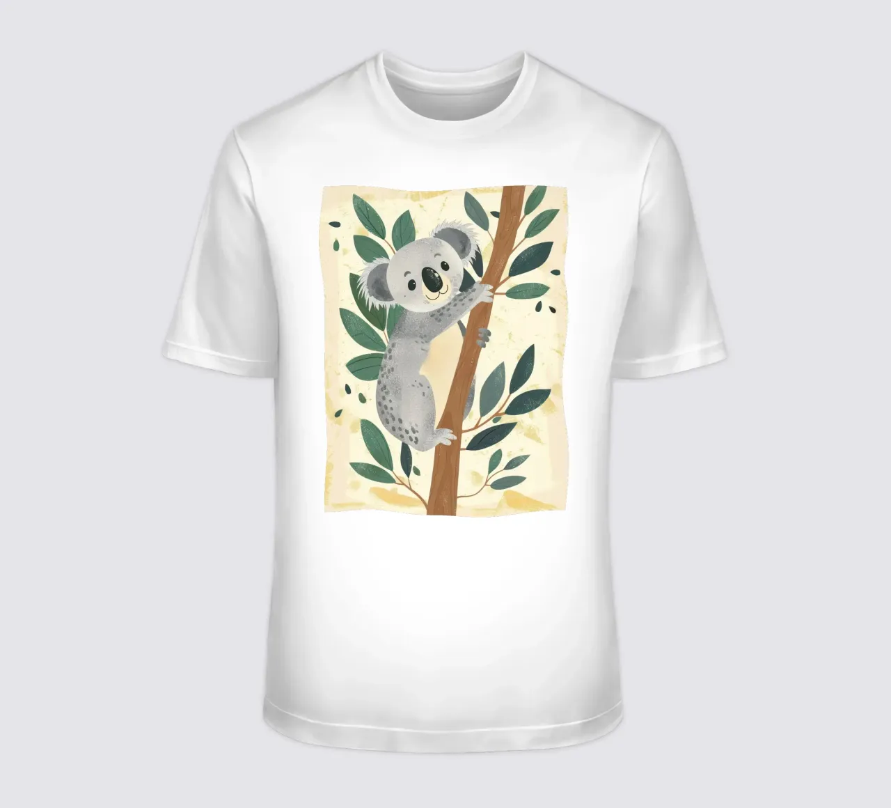 Simpático koala trepando a un árbol de hojas verdes en tono claro camiseta de DesignDoodle