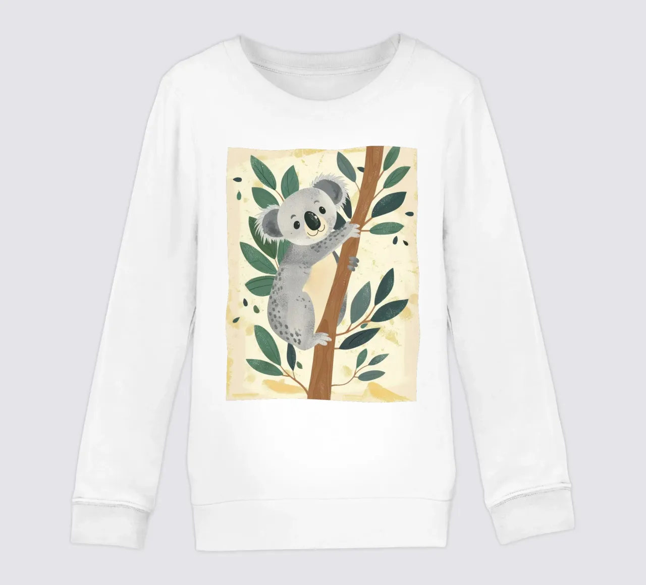Simpático koala trepando a un árbol de hojas verdes en tono claro sudadera para niño de DesignDoodle