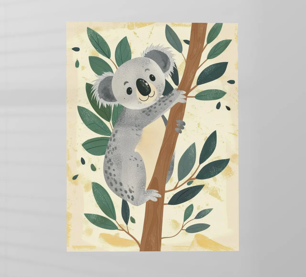 Carino koala che si arrampica su un albero con foglie verdi in tonalità chiara pellicola backlit da DesignDoodle