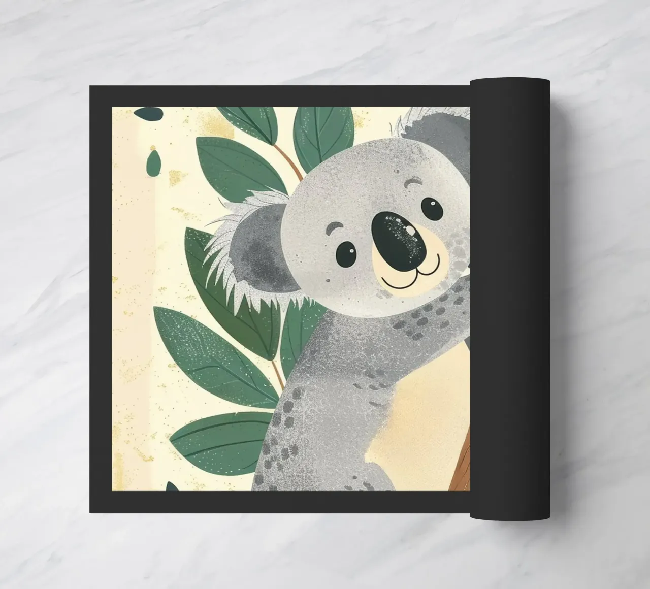Simpático koala trepando a un árbol de hojas verdes en tono claro felpudo de DesignDoodle