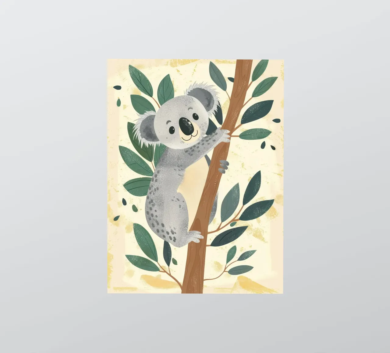 Simpático koala trepando a un árbol de hojas verdes en tono claro pegatina de DesignDoodle