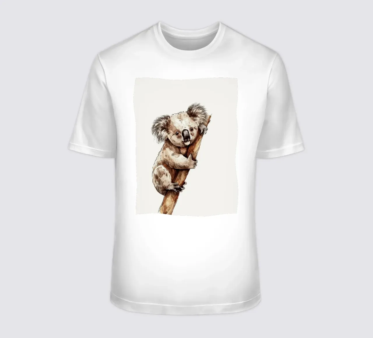 Cute koala climbing a tree branch in a natural habitat with t-shirt by DesignDoodle