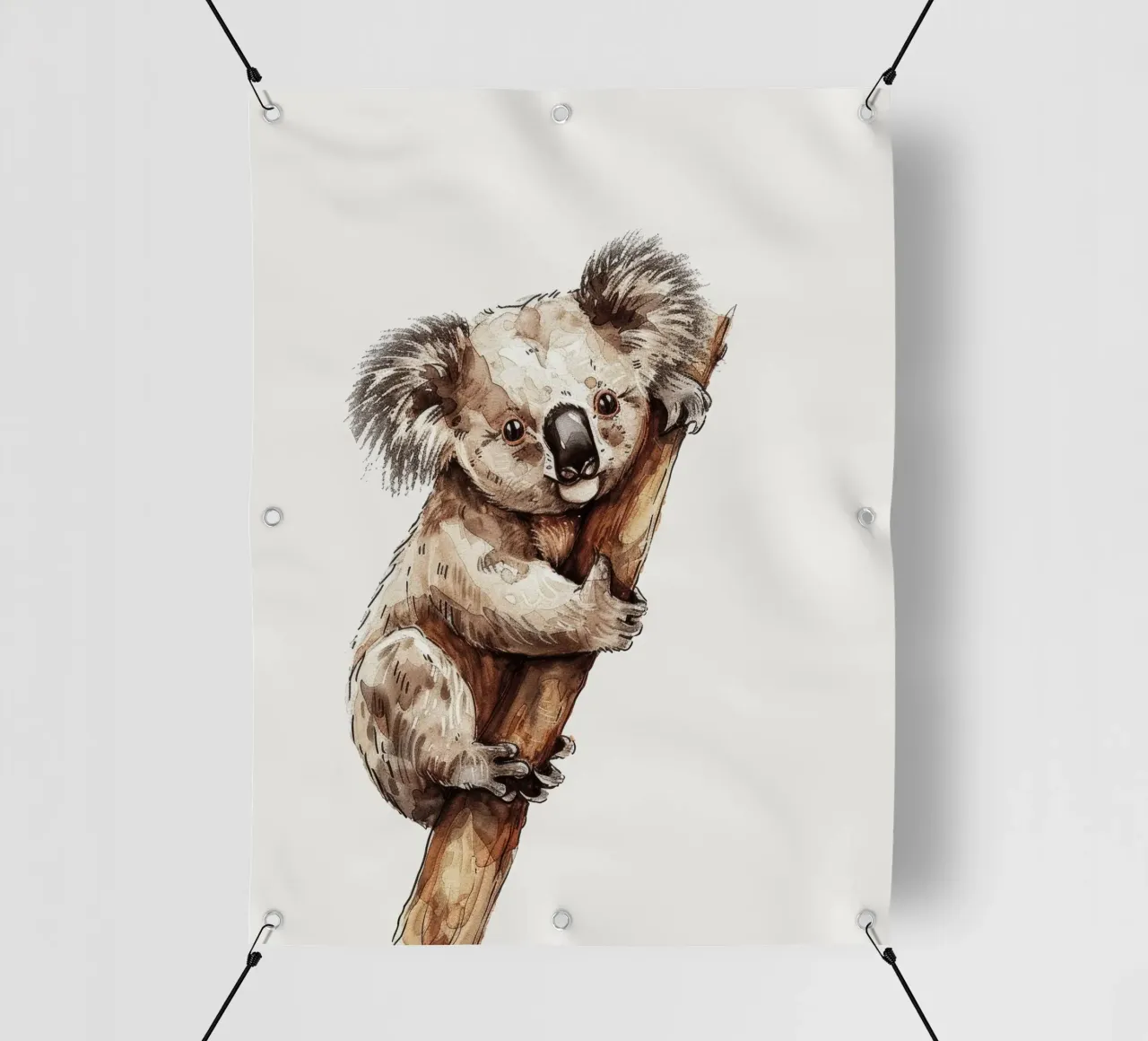 Carino koala che si arrampica su un ramo di un albero in un habitat naturale con telo in pvc da DesignDoodle