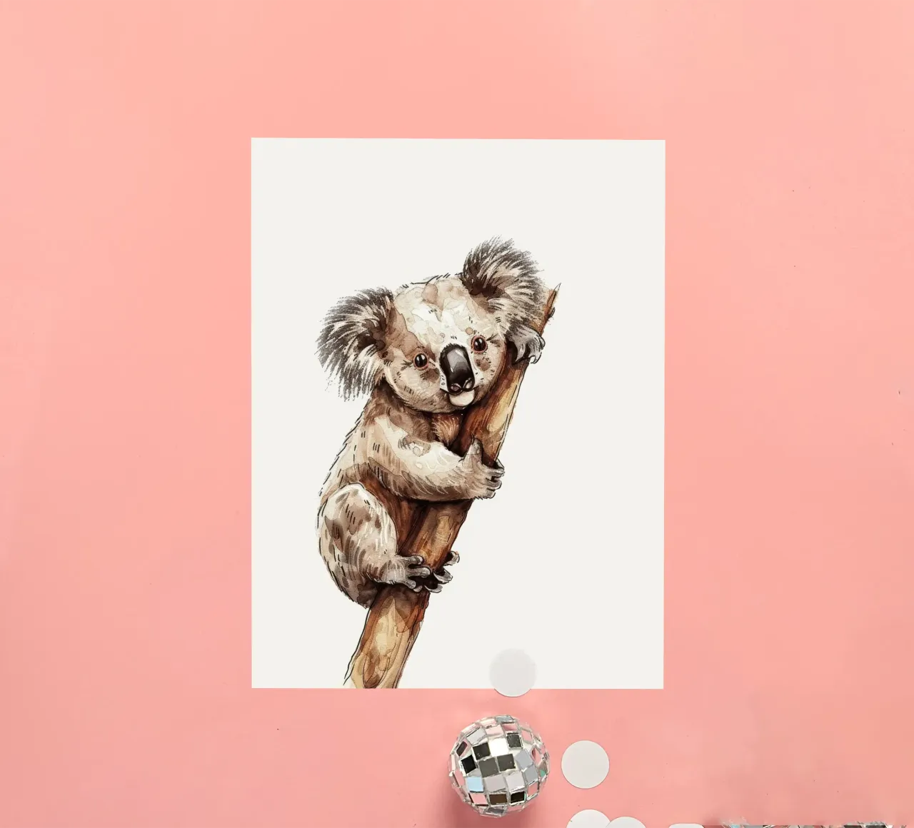 Cute koala climbing a tree branch in a natural habitat with sticker by DesignDoodle