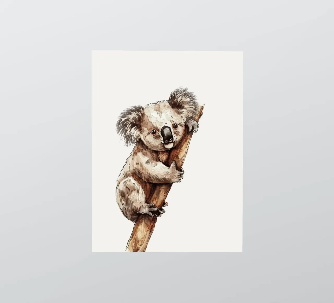 Cute koala climbing a tree branch in a natural habitat with sticker by DesignDoodle