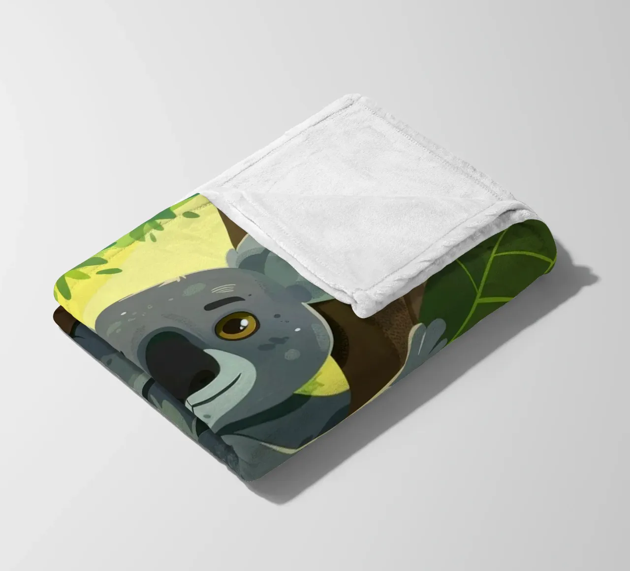 Koala klettert auf einen Baum in einer üppigen Waldlandschaft während der Fleecedecke von DesignDoodle