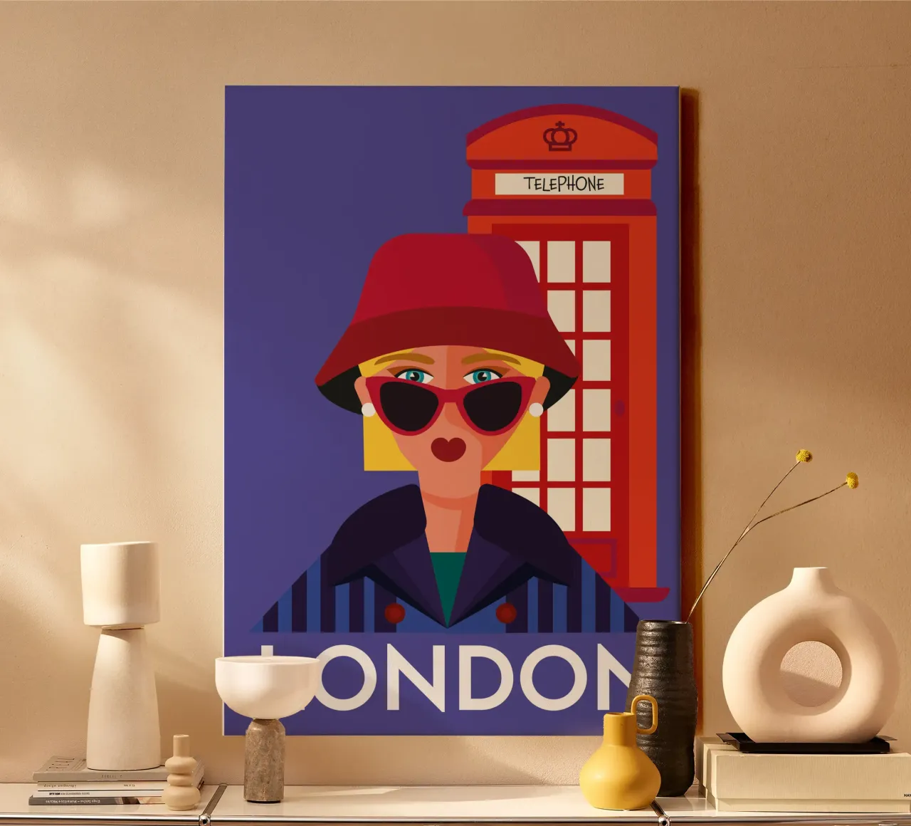 London Calling canvas with Floater frame by Ana Paniagua Design