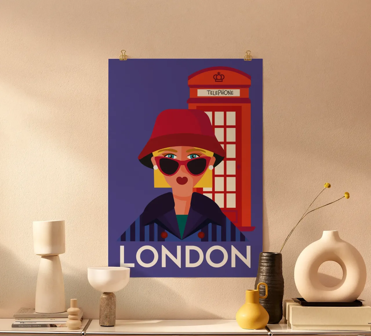 London Calling poster con telaio in legno da Ana Paniagua Design