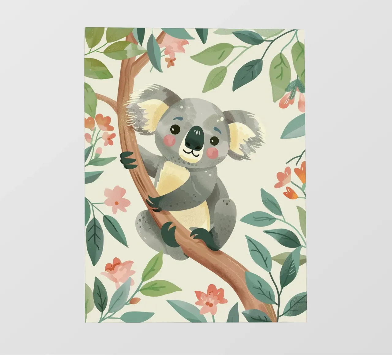 Cute koala resting on a tree branch surrounded by leaves pvc cover by DesignDoodle