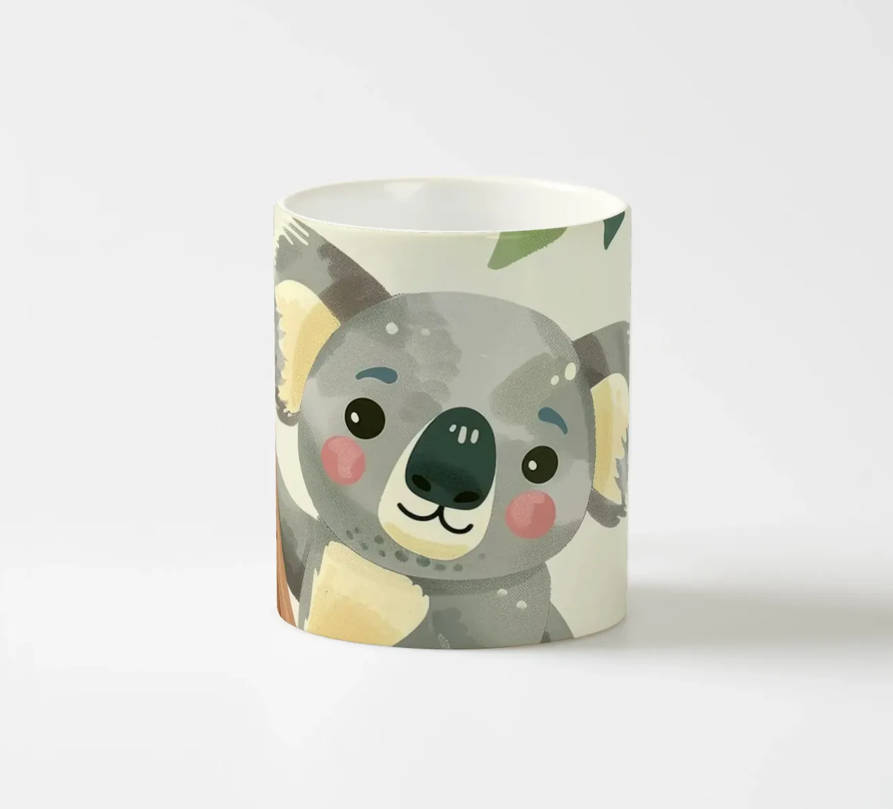 Cute koala resting on a tree branch surrounded by leaves ceramic mug by DesignDoodle