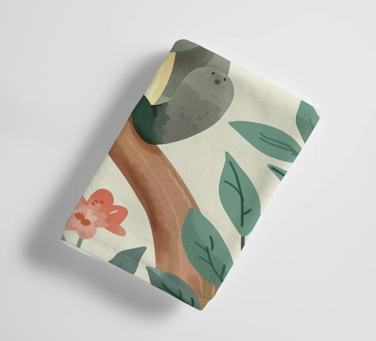 Cute koala resting on a tree branch surrounded by leaves towel by DesignDoodle