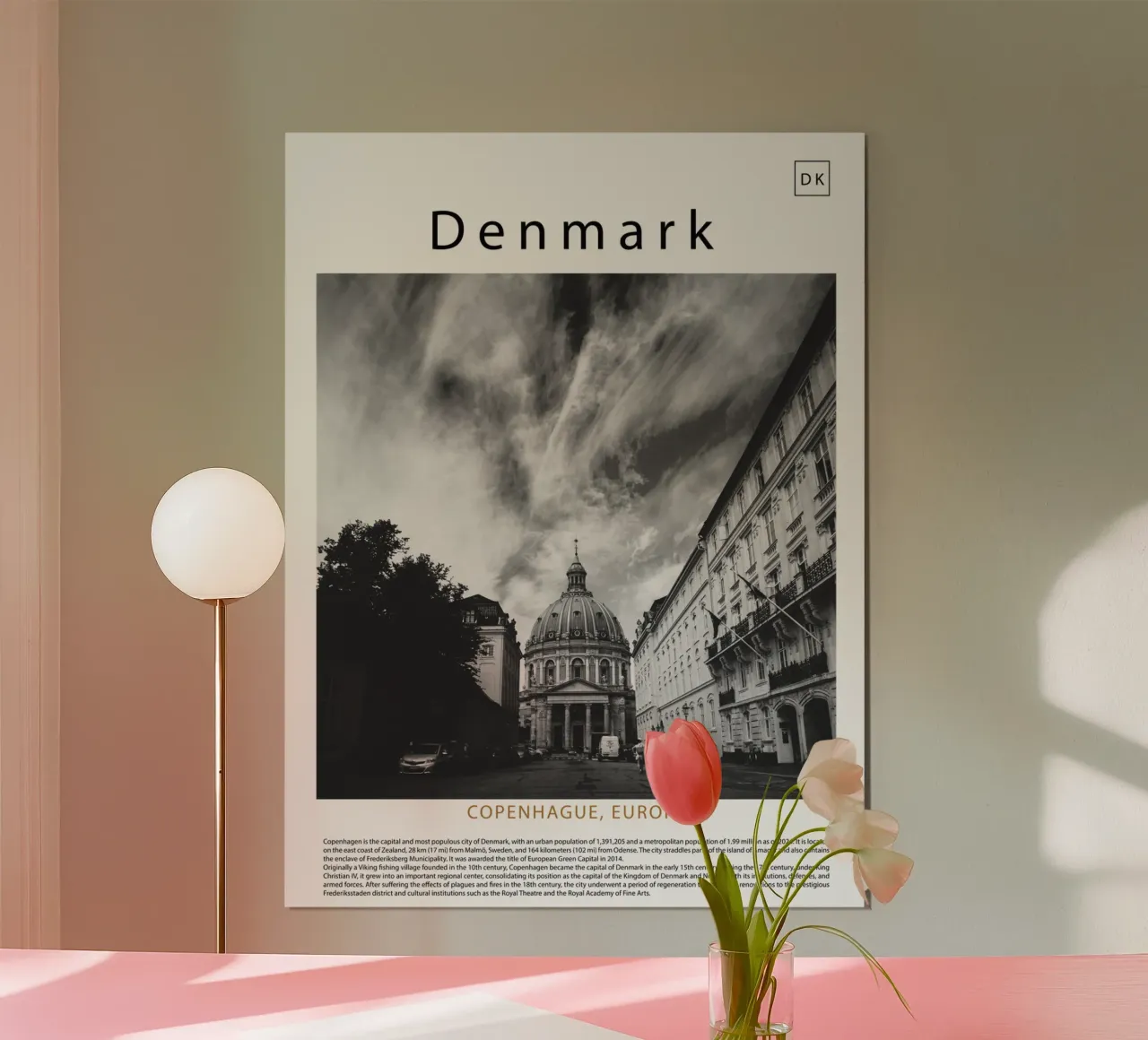 Arte murale a Copenaghen, Danimarca, Europa poster con telaio in plastica da ✈ world in frame