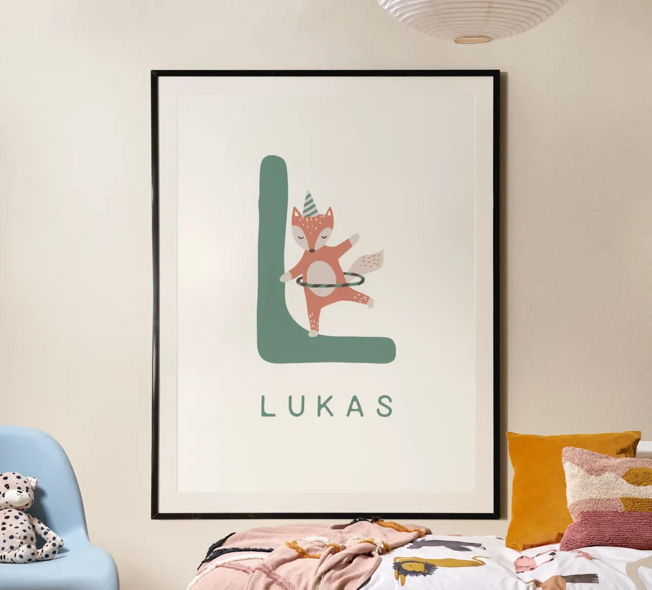 Cute Fox poster con telaio in legno da Kartenliebe