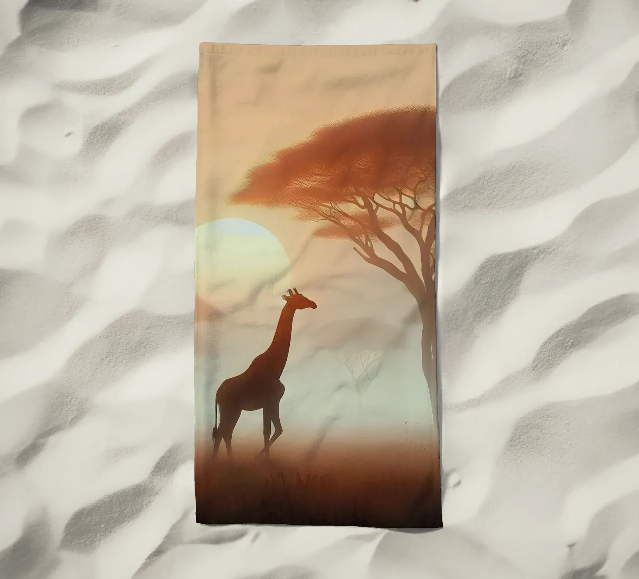Giraffa nella luce del mattino telo mare da Digital Naive