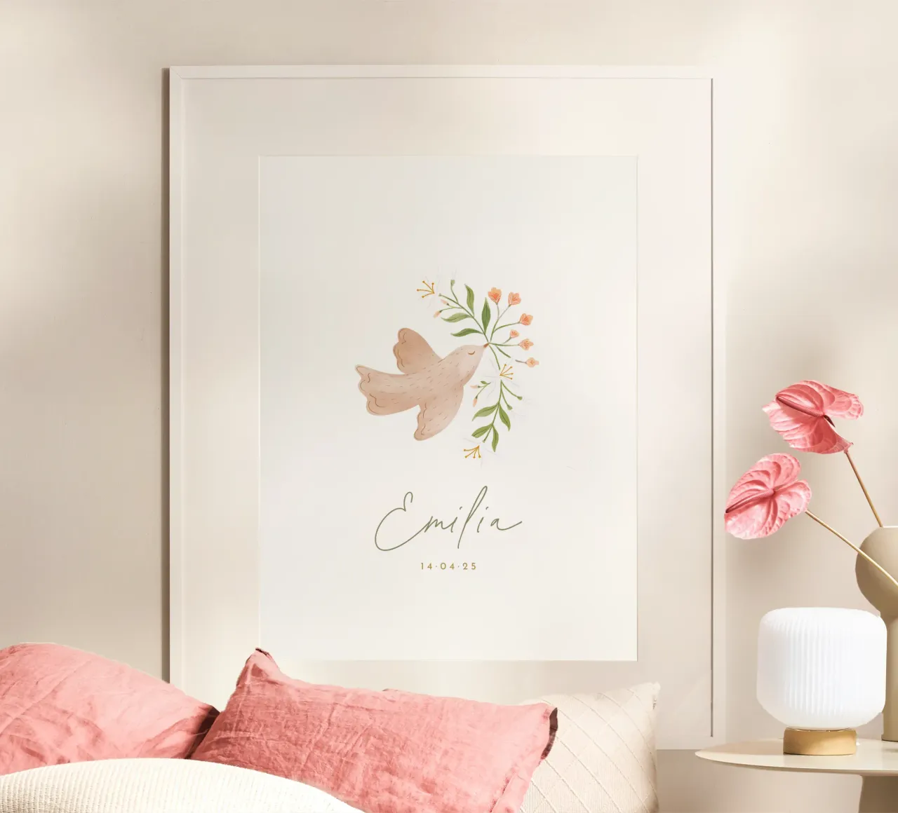 Delicata colomba poster con telaio in plastica da Kartenliebe