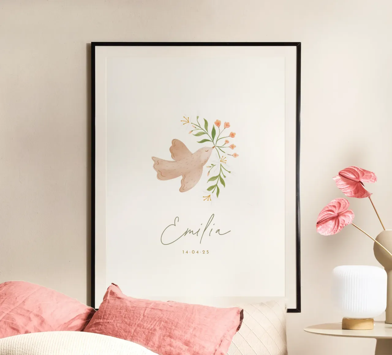 Delicata colomba poster con telaio in plastica da Kartenliebe