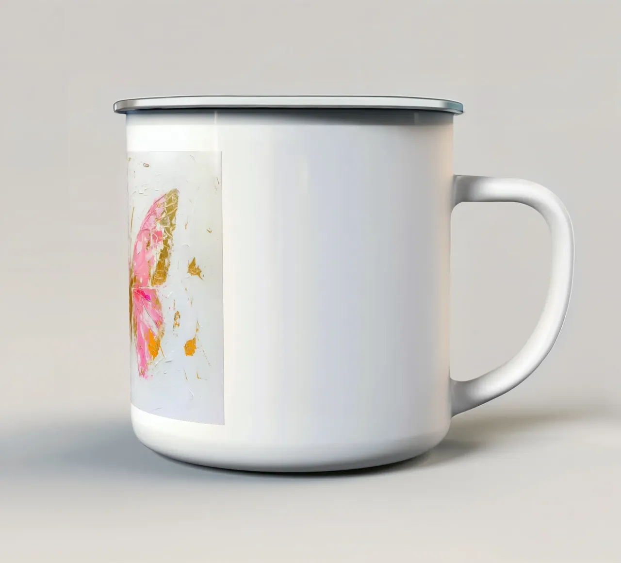 Abstracte vlinder kunstdruk - Roze & gouden textuur emaille mok van homdeco