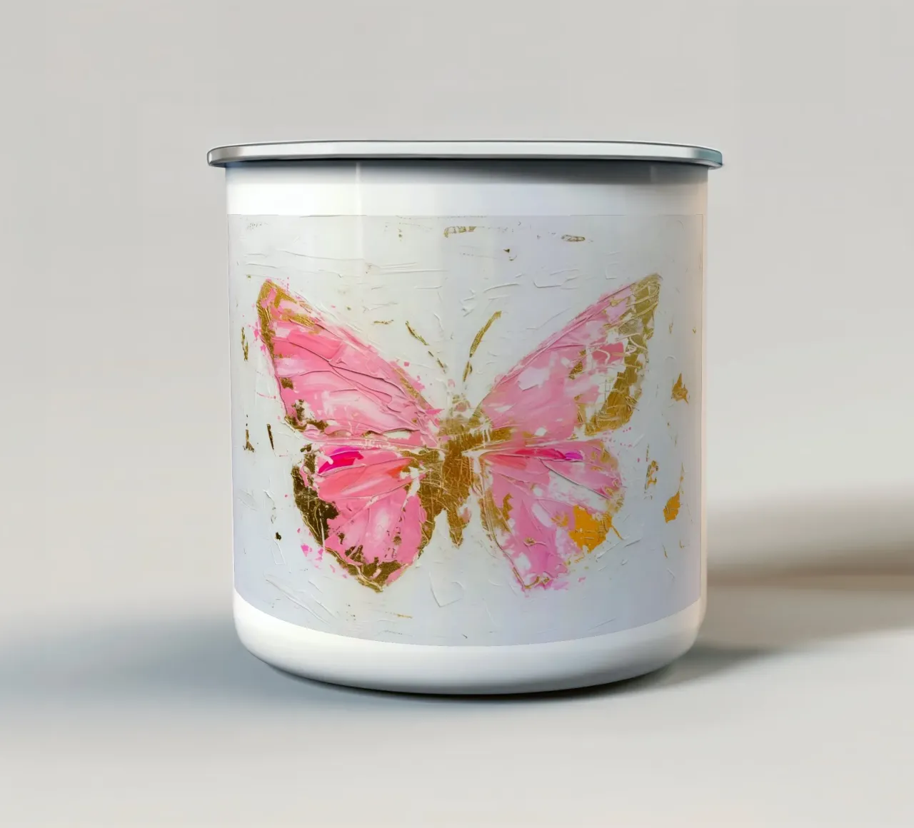 Abstracte vlinder kunstdruk - Roze & gouden textuur emaille mok van homdeco