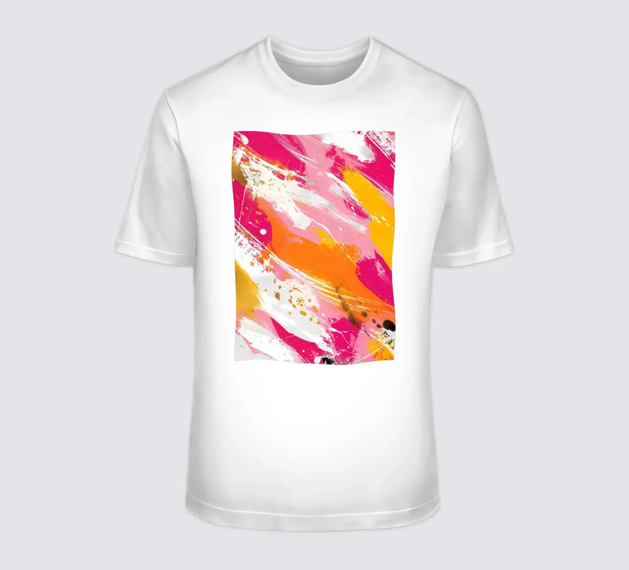 Levendig abstract expressionisme - Roze Goud Oranje Splatter t-shirt van homdeco