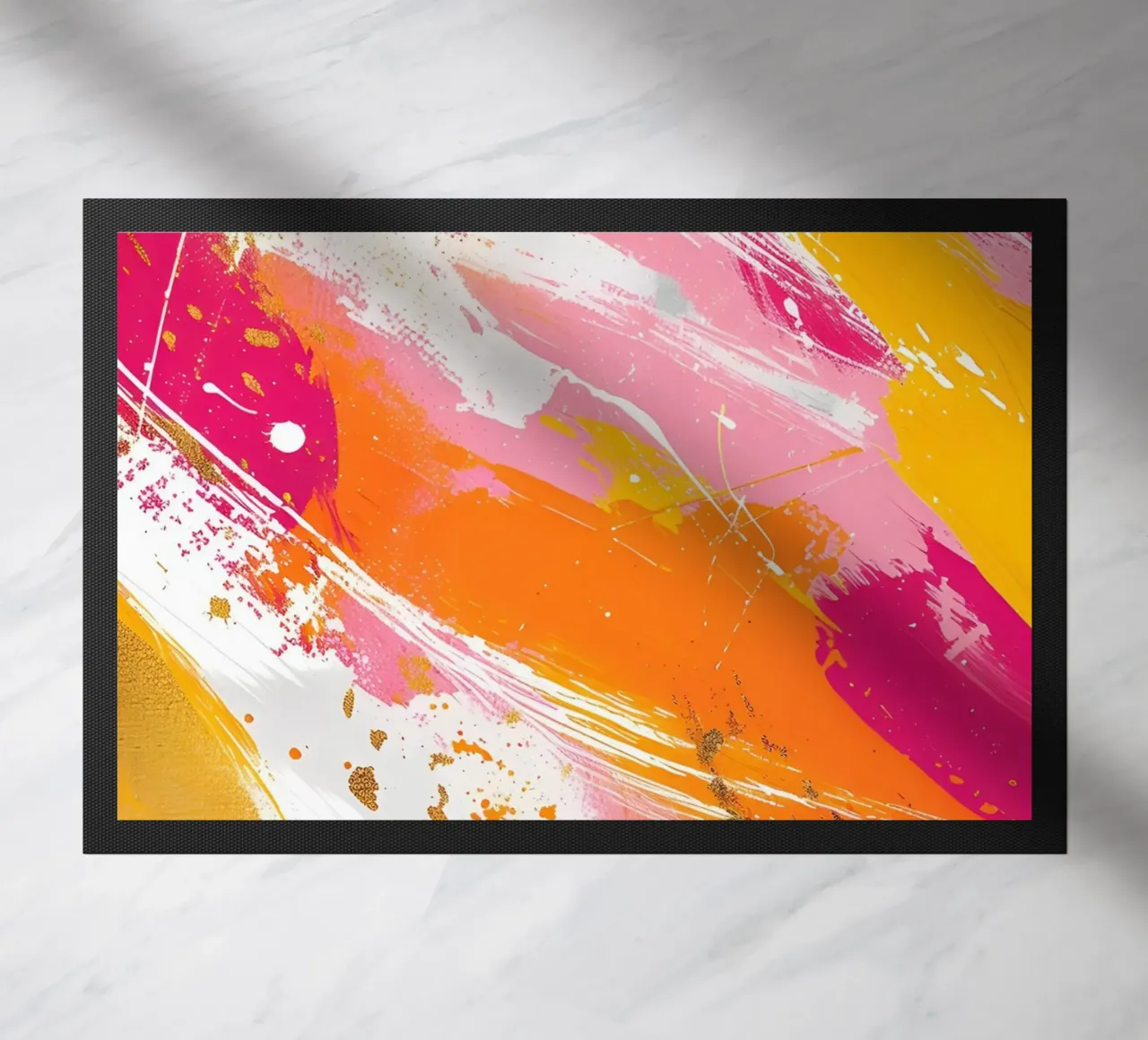 Vibrant Abstract Expressionism - Pink Gold Orange Splatter doormat by homdeco