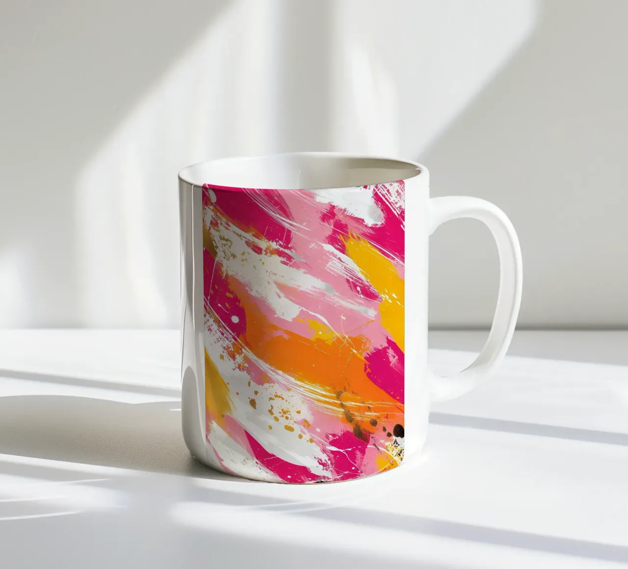 Levendig abstract expressionisme - Roze Goud Oranje Splatter keramische mok van homdeco