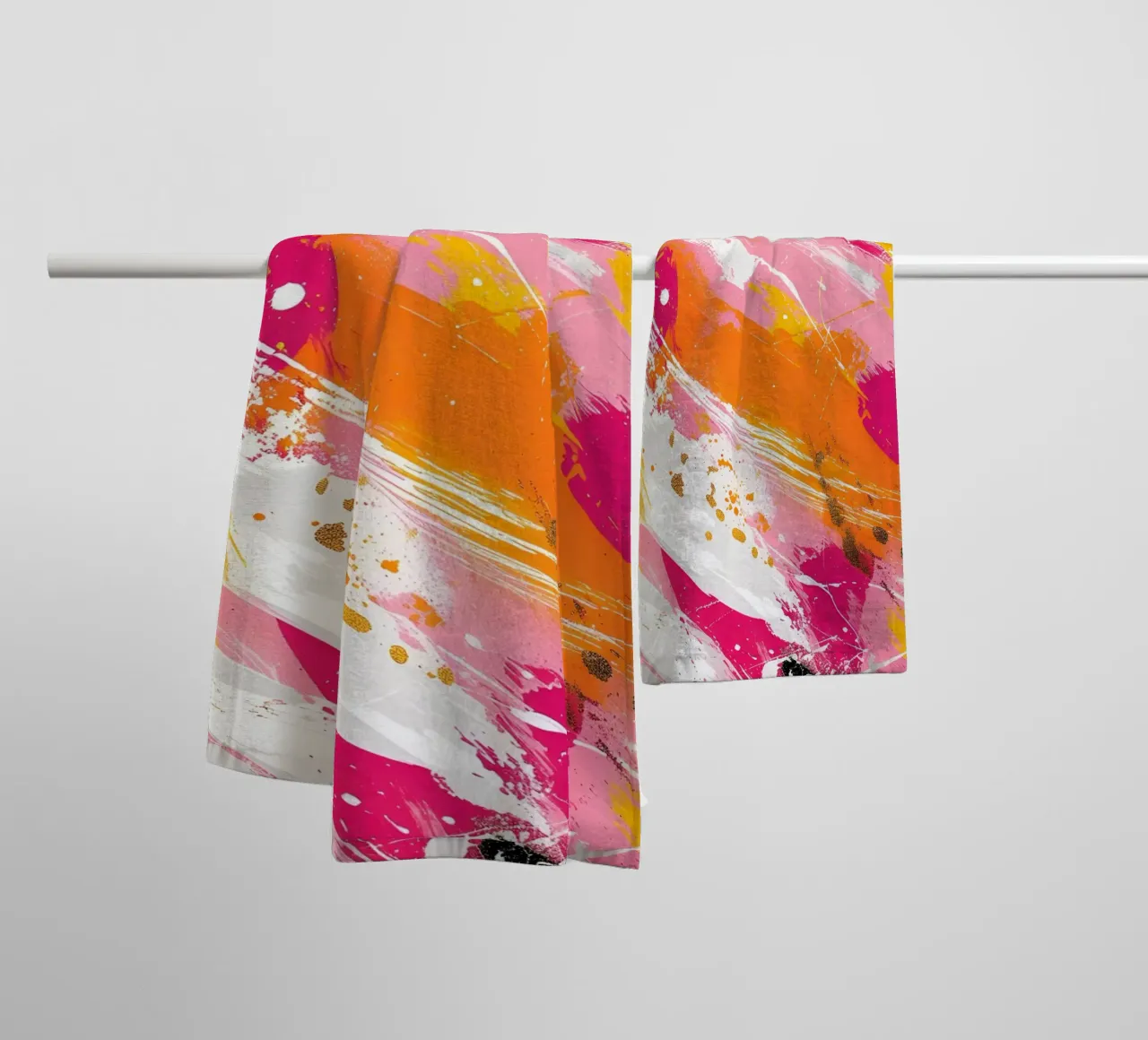 Levendig abstract expressionisme - Roze Goud Oranje Splatter badhanddoek van homdeco