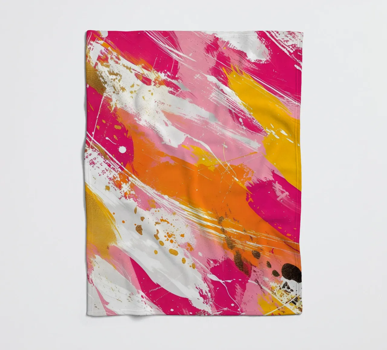 Lebendiger abstrakter Expressionismus - Rosa Gold Orange Splatter Fleecedecke von homdeco