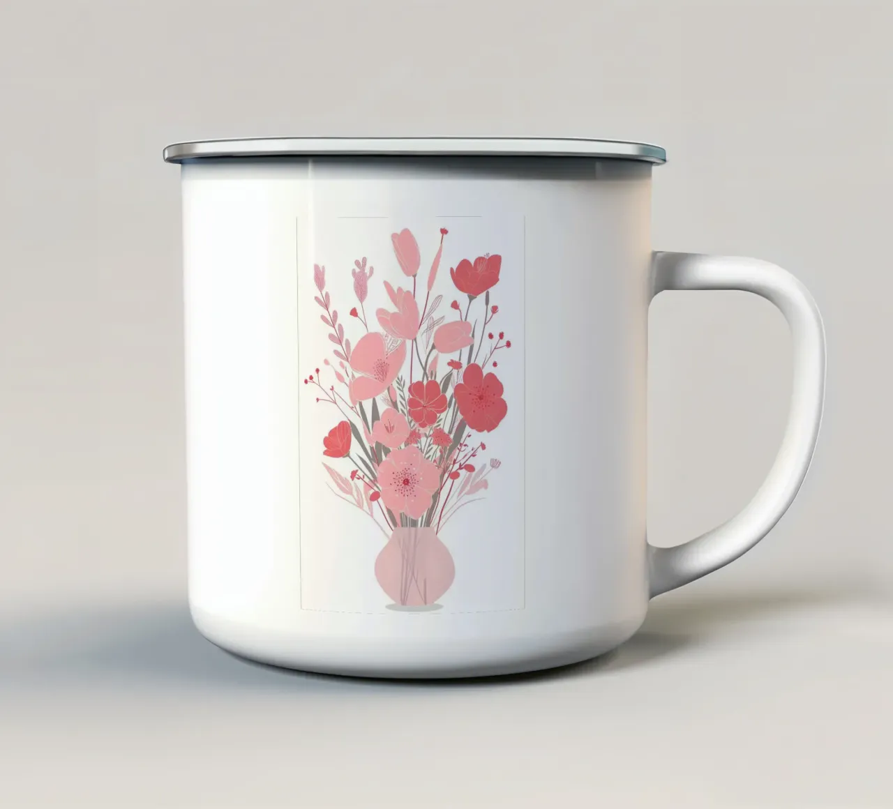 Minimalistischer rosa Blumenstrauß - Moderne Vasen-Kunst Emaille Tasse von homdeco