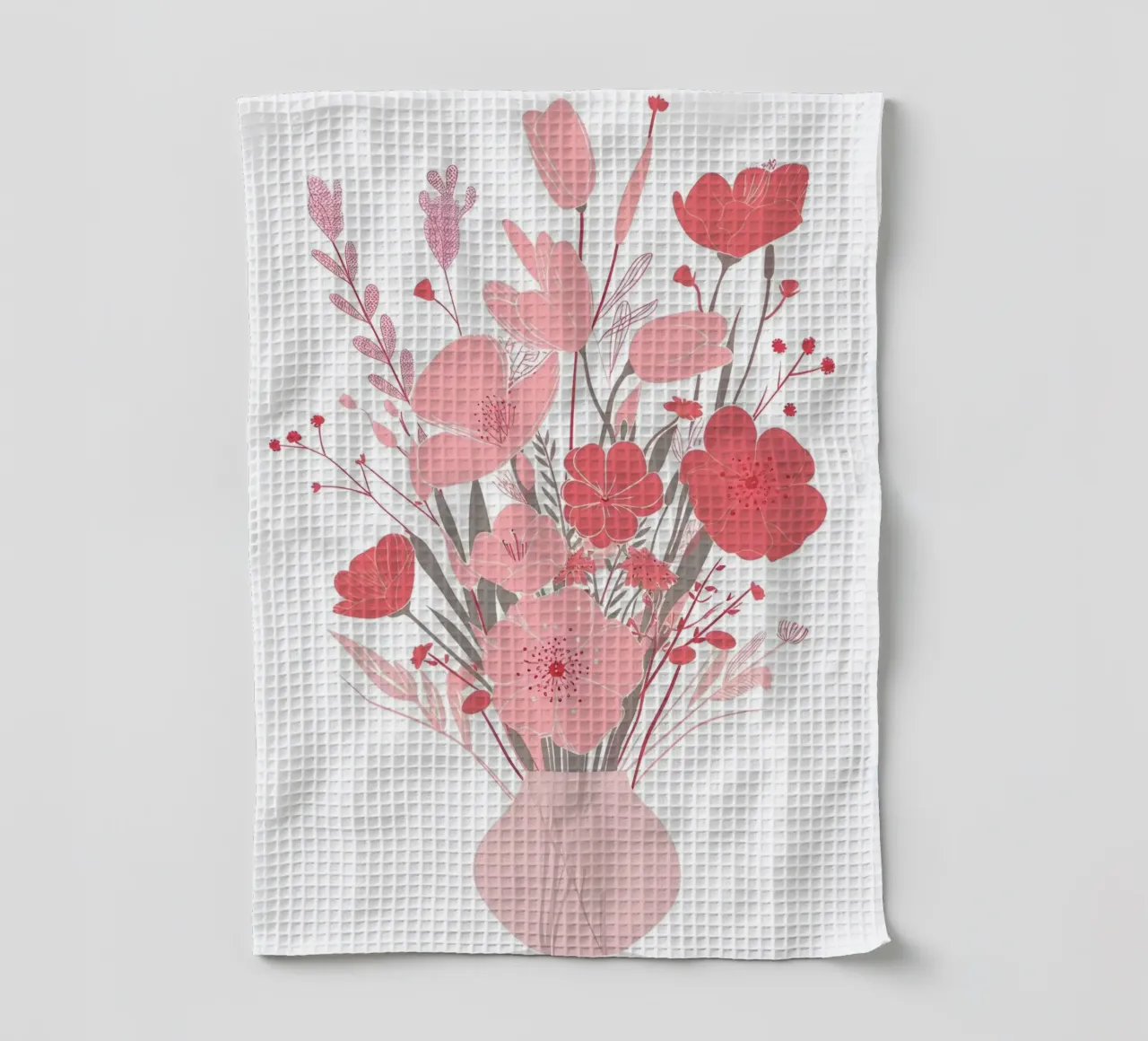Minimalist Pink Floral Bouquet - Modern Vase Art tea towel by homdeco